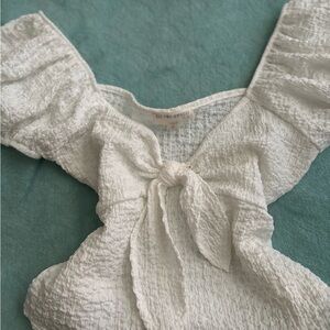 See You Monday White Textured Knot Top